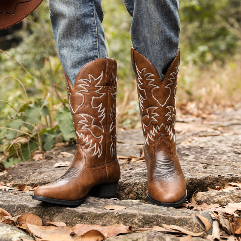 New Men Handmade Cowboy Boots  - Sewing Embroidery Fabric ulasan dan harga