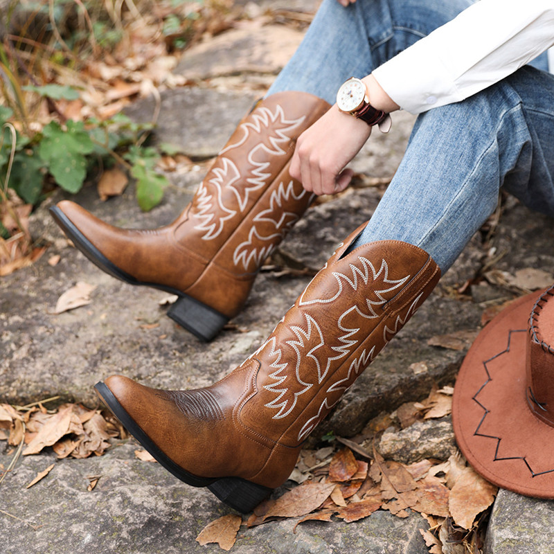 New Men Handmade Cowboy Boots  - Sewing Embroidery Fabric ulasan dan harga