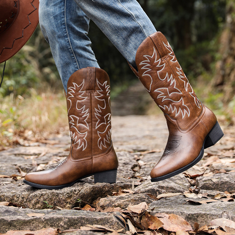 New Men Handmade Cowboy Boots  - Sewing Embroidery Fabric ulasan dan harga
